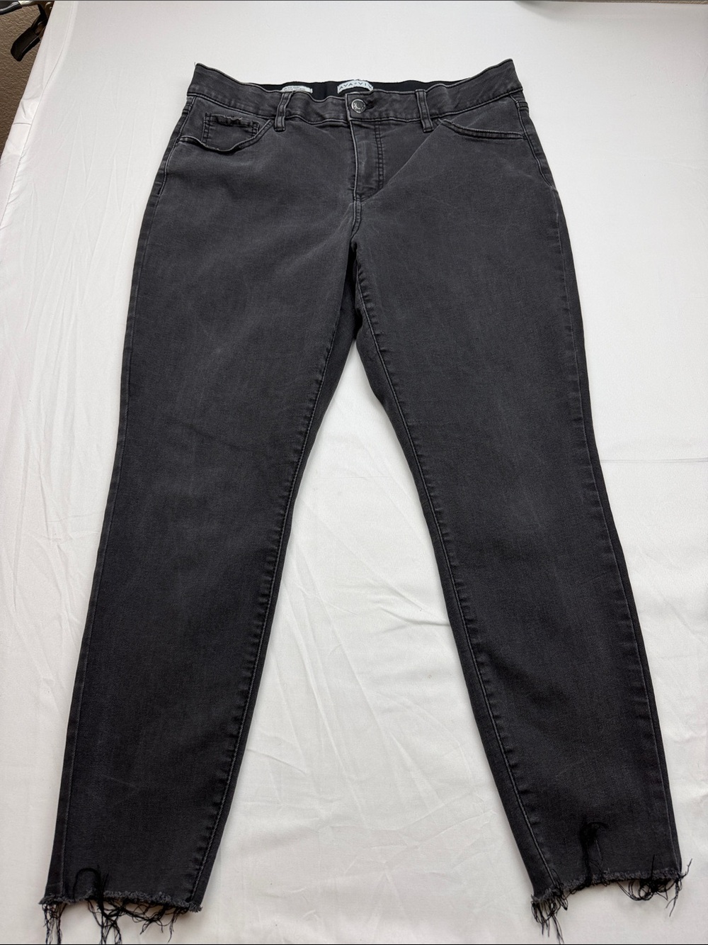 Ava & Viv Black Mid Rise Skinny Jeans with Frayed Hem